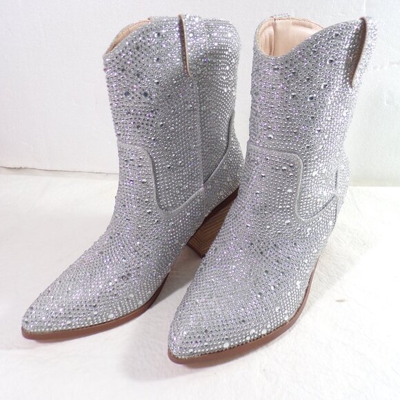 SHEIN Silver Glitter Heeled Boots - Picture 1 of 9